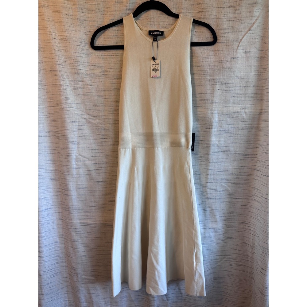 Express Womens Ivory Sleeveless A-Line Sweater Dress Crew Neck XS New With Tags
